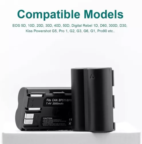 merkloos 2 x BP-511A Battery + Dual USB LCD Charger for Canon EOS 5D 10D 20D 20D 30D 40D 50D 300D D30 D60 Rebel PowerShot G1 G2 G3 G5 G6 Pro 1 Pro 90 Pro 90 Pro 90 Pro 90 Pro 90 (8785322970935)