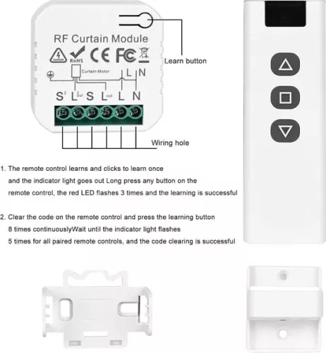 merkloos Wireless roller shutter control retrofit kit - smart blind switch - wireless switch 230 V - roller shutters blinds awnings - RF remote control. (6152353835830)