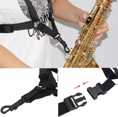 merkloos Adjustable Nylon Saxophone Chest Shoulder Strap Harness - Black, Replacement Saxophone Accessory (9507788762836)