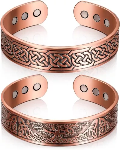 Allecto Plus - Copper Magnetic Bracelets with Tree and Celtic Design - 3500 Gauss - Adjustable - 9 Magnets - For Men and Women - 2 Styles