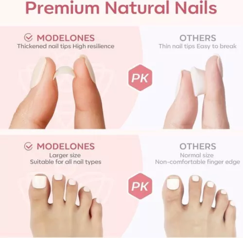 merkloos 24 Pieces Glossy Press-On Short French Square Toenails with Full Coverage - False Toenails for Women (12 Sizes) (6154524519549)