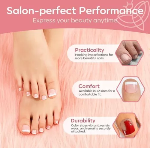 merkloos 24 Pieces Glossy Press-On Short French Square Toenails with Full Coverage - False Toenails for Women (12 Sizes) (6154524519549)