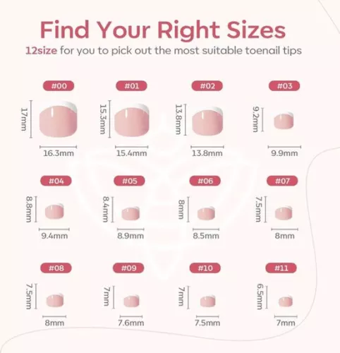 merkloos 24 Pieces Glossy Press-On Short French Square Toenails with Full Coverage - False Toenails for Women (12 Sizes) (6154524519549)