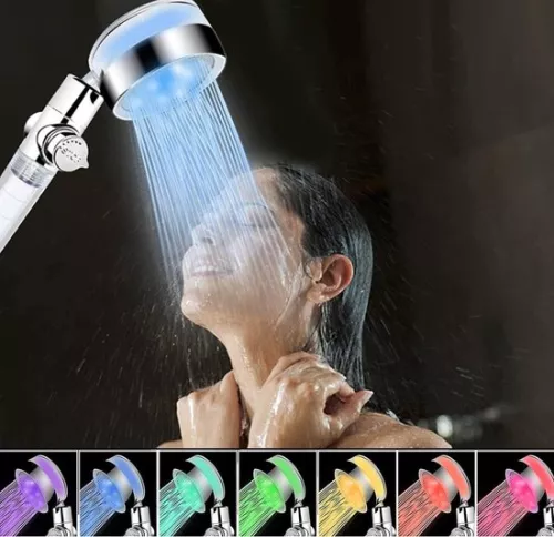 Contetn in html Shower head with LED lighting and filter - 7 color LED illuminated hand shower - Anti-limescale technology shower head with rod
