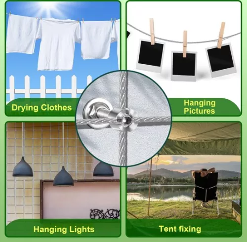 merkloos Stainless steel climbing support for climbing plants, 12M professional system as a complete set with wall brackets and 3mm steel cable (9784297924607)