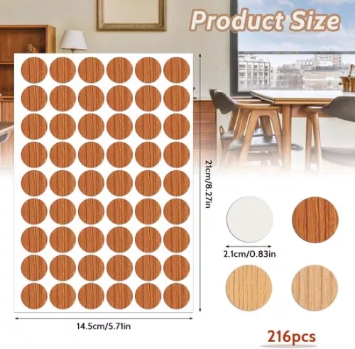merkloos 216 pieces self-adhesive screw hole stickers 21mm - cover caps for furniture - screw caps - wood - wardrobe - cabinets - 4 colors . (8785310499202)