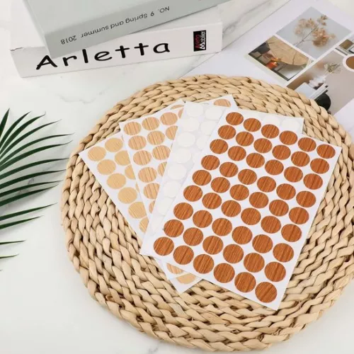 merkloos 216 pieces self-adhesive screw hole stickers 21mm - cover caps for furniture - screw caps - wood - wardrobe - cabinets - 4 colors . (8785310499202)