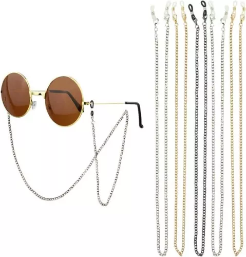 3-Piece Glasses Chain - Sunglasses Chain Spectacle Chain Non-Slip Metal Reading Glasses Chain Glasses Strap for Men and Women Sports (Silver Gold Black 29.92 Inches Long)