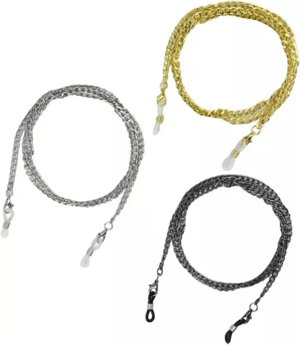 merkloos 3-Piece Glasses Chain - Sunglasses Chain Spectacle Chain Non-Slip Metal Reading Glasses Chain Glasses Strap for Men and Women Sports (Silver Gold Black 29.92 Inches Long) (8785322872574)