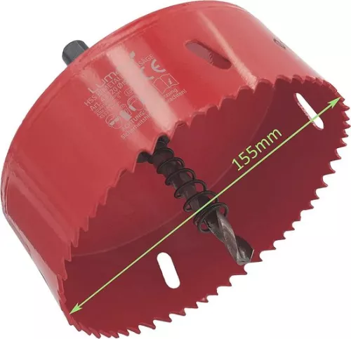 155mm Universal HSS Bimetal Hole Saw - Hole Cutter for Aluminum, Wood, Cast Iron - With 1/4 Thread