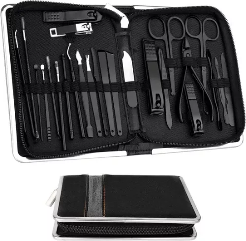 26-piece nail set, manicure set for women and men - pedicure set, nail case, nail scissors set, nail care set for men with nail clippers, nail scissors, nail file, black.