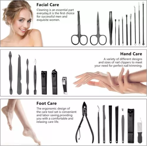 merkloos 26-piece nail set, manicure set for women and men - pedicure set, nail case, nail scissors set, nail care set for men with nail clippers, nail scissors, nail file, black. (6152114186195)