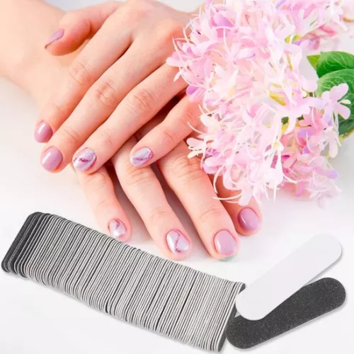 100 Mini Double Sided Nail Files Set - 180/240 Grit - For Women Girls Professional Bulk Nail Buffer Acrylic Manicure Tool (Black)