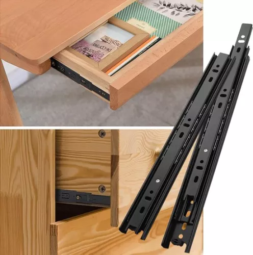 unbranded Drawer runner, full extension, 150 mm drawer rails, ball bearings, 150 mm, 3 folds, fully extendable, side mounting, 45 kg load capacity, drawer runner, black, 1 pair (2 pieces). (0749652536245)