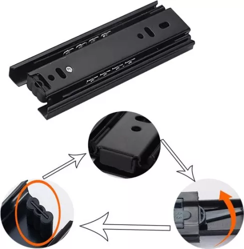 unbranded Drawer runner, full extension, 150 mm drawer rails, ball bearings, 150 mm, 3 folds, fully extendable, side mounting, 45 kg load capacity, drawer runner, black, 1 pair (2 pieces). (0749652536245)