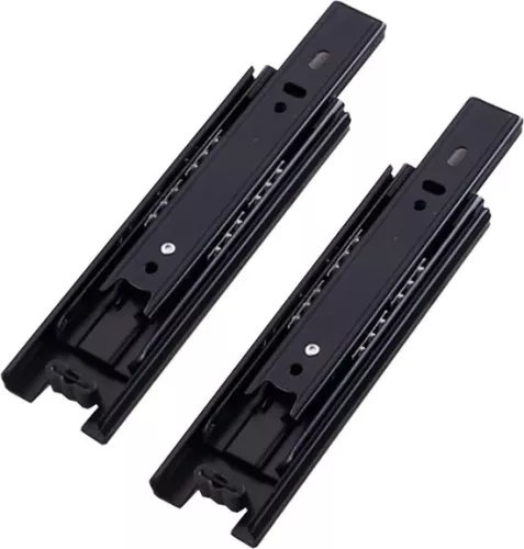 Drawer runner, full extension, 150 mm drawer rails, ball bearings, 150 mm, 3 folds, fully extendable, side mounting, 45 kg load capacity, drawer runner, black, 1 pair (2 pieces).
