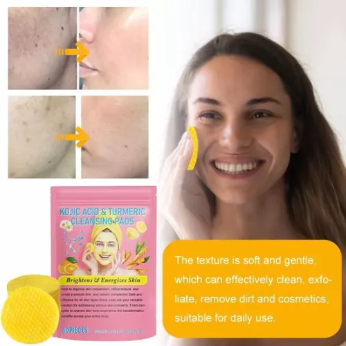 40 pieces Turmeric Kojic Acid Cleansing Pads with Turmeric - Compressed Turmeric Kojic Acid Pads - Dark spot remover - Korean Skincare
