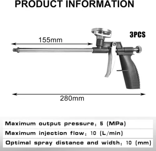 3-piece PU foam gun set for professional use - mounting foam construction foam gun - black.