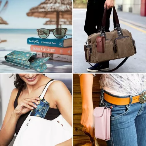 Double glasses case with carabiner - portable - vegan leather - 1 piece