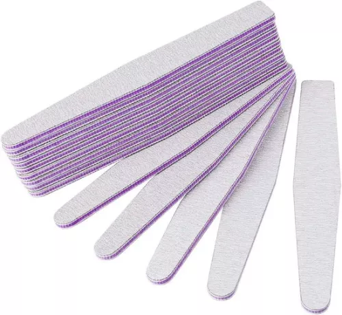 50 Pieces Nail Files 100/180 Double Sided Files For Gel Nails - Professional Polish Manicure Nail Art Material Sandpaper Shape Diamond Color Grey/Core Purple
