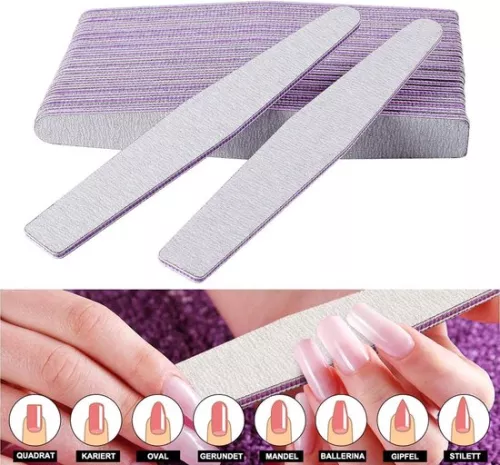 merkloos 50 Pieces Nail Files 100/180 Double Sided Files For Gel Nails - Professional Polish Manicure Nail Art Material Sandpaper Shape Diamond Color Grey/Core Purple (6154107885856)