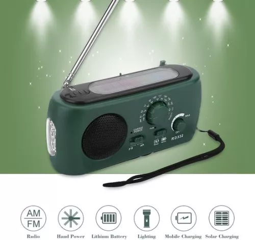 merkloos Timé Solar Emergency Radio - Survival Radio - Wind-up Radio - Solar Wind-up - Emergency Kit Disaster Backpack - with Flashlight and Power Bank (6096549468450)