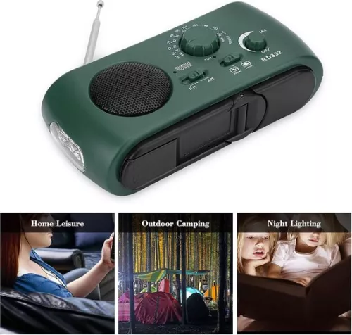 merkloos Timé Solar Emergency Radio - Survival Radio - Wind-up Radio - Solar Wind-up - Emergency Kit Disaster Backpack - with Flashlight and Power Bank (6096549468450)