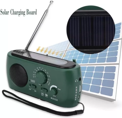 Timé Solar Emergency Radio - Survival Radio - Wind-up Radio - Solar Wind-up - Emergency Kit Disaster Backpack - with Flashlight and Power Bank
