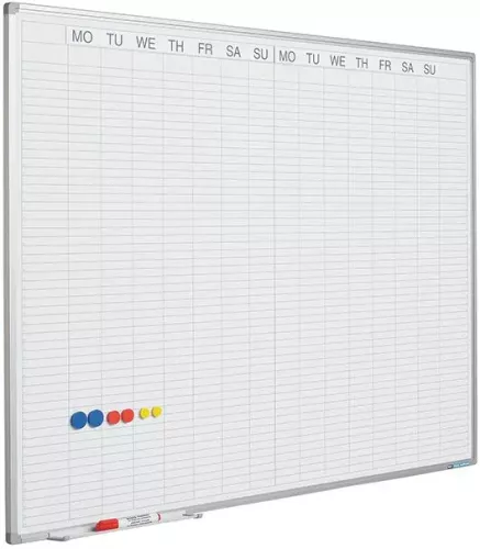 Whiteboard PRO Denny - Enamel steel - Weekly planner - Monthly planner - Yearly planner - Magnetic - White - English - 60x90cm