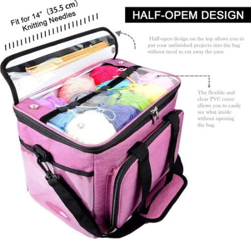 unbranded Wool storage bag, knitting bag for yarn storage for knitting, crochet, skeins of yarn, knitting needles (up to 35.5 cm) (purple) (7595980206472)