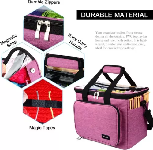 unbranded Wool storage bag, knitting bag for yarn storage for knitting, crochet, skeins of yarn, knitting needles (up to 35.5 cm) (purple) (7595980206472)